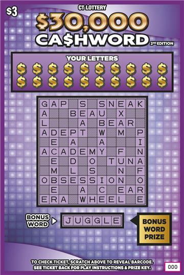 $30,000 CA$HWORD 2ND EDITION scratch-off ticket