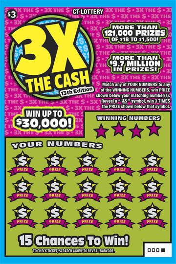 3X THE CASH 13TH EDITION scratch-off ticket