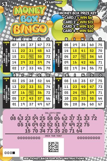 Money Box Bingo scratch game from Connecticut Lottery