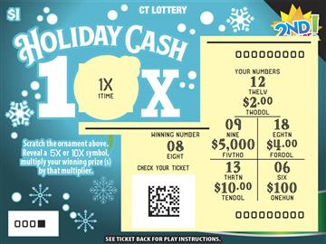 Holiday Cash 10X scratch game from Connecticut Lottery