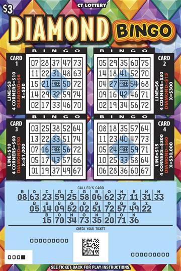 DIAMOND BINGO scratch game from Connecticut Lottery
