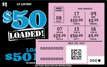 $50 Loaded! scratch game from Connecticut Lottery