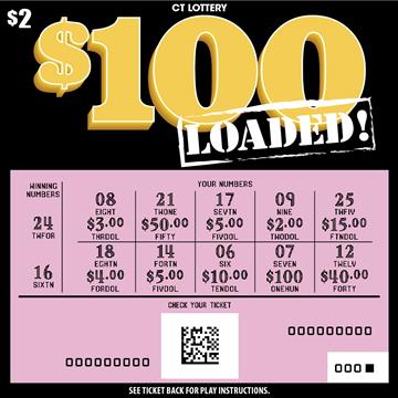 $100 Loaded! scratch game from Connecticut Lottery
