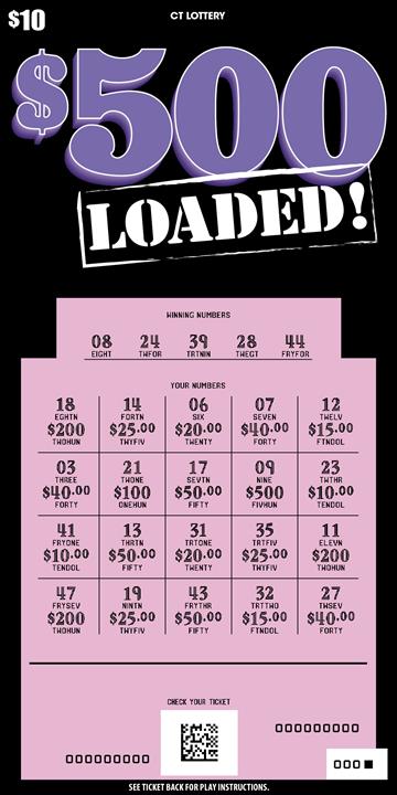 $500 Loaded! scratch game from Connecticut Lottery