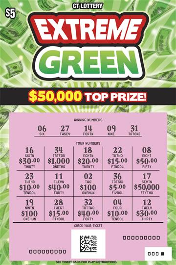 EXTREME GREEN scratch game from Connecticut Lottery
