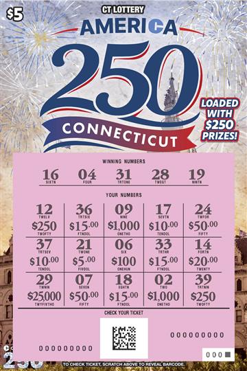 America 250 Connecticut scratch game from Connecticut Lottery